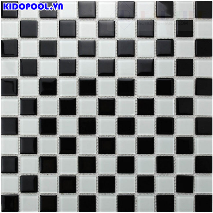 Gạch mosaic thủy tinh trộn màu đen trắng MST 25044
