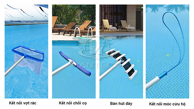 kết nối dễ dàng với các thiết bị vệ sinh bể bơi